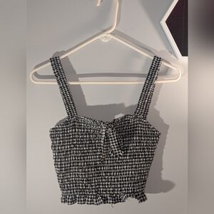 Black and White Tank Top With Front Tie Bow And Ruffles Edge
